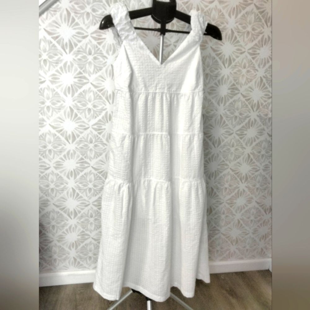 NEW White Sleeveless Maxi Dress | Tiered & Pockets | X-Small